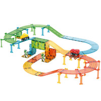 CBTOYS Juego de Pistas Magnéticas de Construcción, Juguete Educativo STEM con 2 Vehículos de Ingeniería para Niños