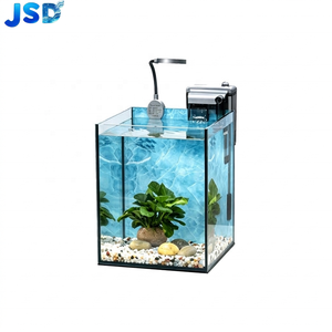 Aquarium de table JSD en verre ultra-clair avec fond en ardoise, ensemble complet avec éclairage LED flexible et filtre cascade - Product Image 1