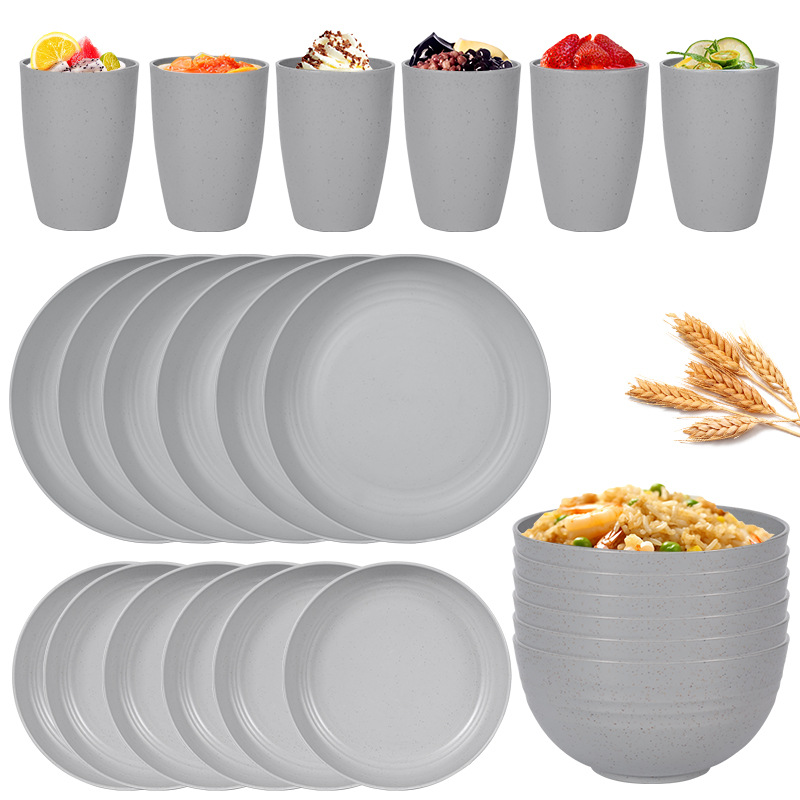 Juego de 24 piezas en gris claro para 6 personas (vaso grande tipo barril).
