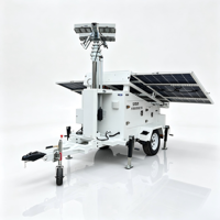 Tour d'éclairage solaire hors réseau montée sur remorque, tour LED 4x240W IP66, mât électrique 7,5m, onduleur 5,5kW pour chantier de construction