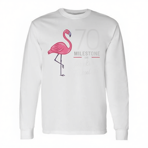 <b>Flamingo</b> 70th Birthday Long Sleeve T-<b>Shirt</b> Adult Unisex Crew Neck Digital Printing Party Celebration <b>Shirt</b> - Product Image 2
