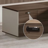 Bureau de direction moderne de luxe en forme de L, table de bureau en bois pour PDG avec armoire latérale, serrure à code et gestion des câbles
