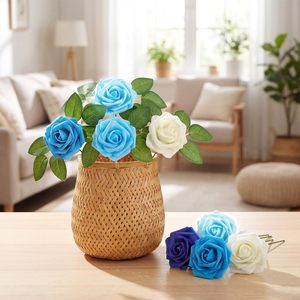 Fleur décorative de mariage 6-7cm, plusieurs couleurs, tête de rose artificielle en mousse - Product Image 2