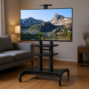 DB Motorized TV Stand 55-85 Inch with Laptop Shelf Rolling <b>Cart</b> Swivel <b>Wheels</b> Locking Feature Metal Home Furniture - Product Image 2