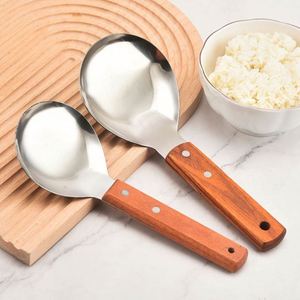 Cuillère à riz antiadhésive en acier inoxydable avec manche en bois, ustensile pour cuiseur à riz domestique - Product Image 2
