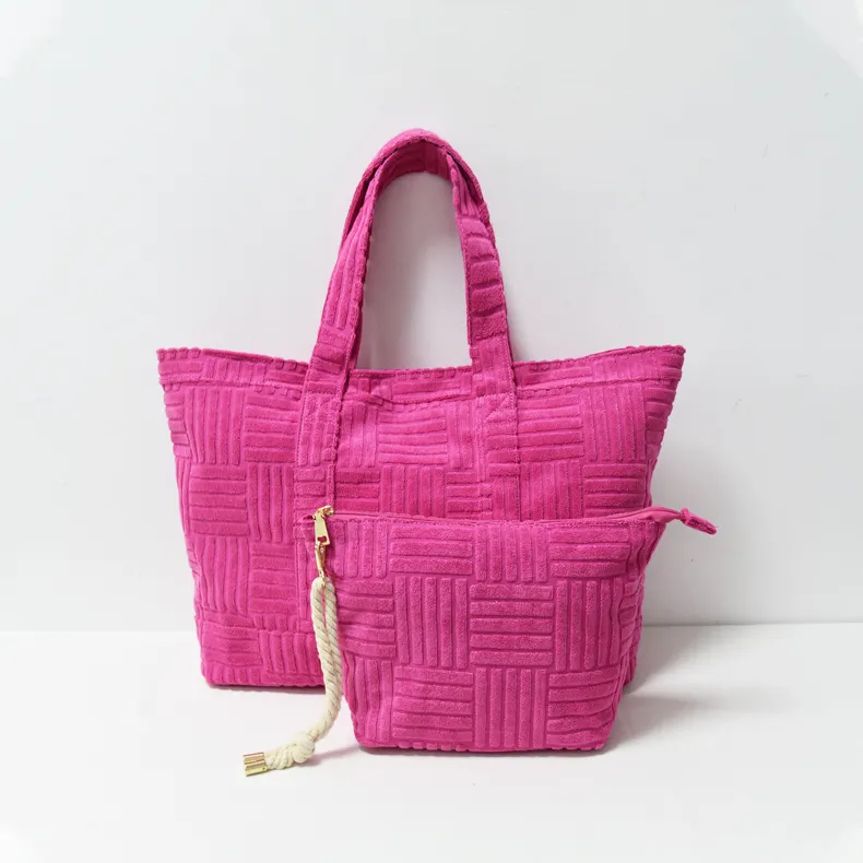 OEM Fashion Handbags Summer 2022 Beacg Towel Bag Tote Bag Terry Toweling Cosmetics Bag