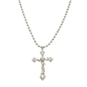 Wholesale New Innovations simple silver plated beads flower rose cross pendant alloy Necklace for women