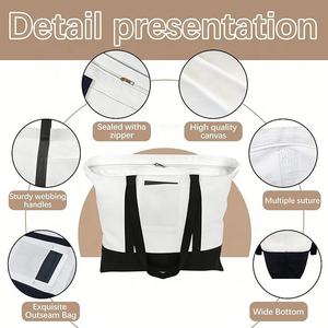 Sac de Shopping Réutilisable en Toile de Coton Décontracté Sérigraphié pour Femmes Sac Fourre-Tout de Grande Taille avec Logo Personnalisé et Blanc avec Fermeture Éclair Promotionnel - Product Image 3