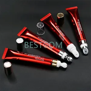 biodegradable slim mini 8ml customized colorful red soft squeeze lip balm tube with metal applicator