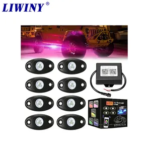 Liwiny Off-Road Atv Utv 9W Waterdichte 12V 8 Pods Undergbody Gloeiend Auto Neon Licht Rgb Led Rock Lights