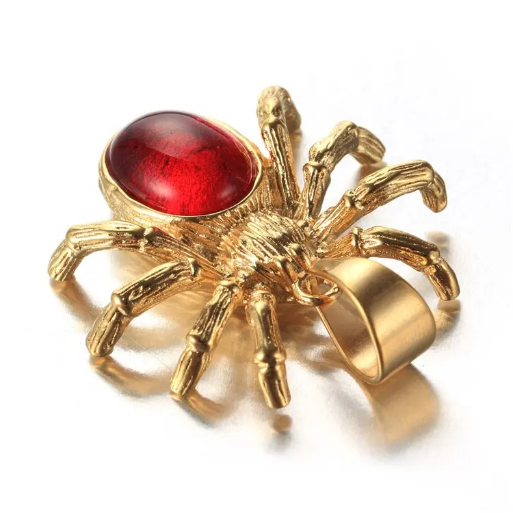 stainless steel spider red gem pendant necklace Men's punk cast jewelry