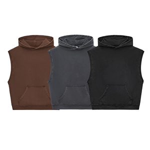 Camiseta sin mangas con capucha cuadrada de gran tamaño para hombre, chaleco lavado de peso pesado 350GSM, ropa de calle, ropa informal transfronteriza - Product Image 3