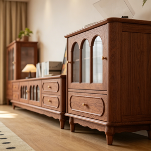 Mueble de TV Tradicional de Madera Maciza con Cajones de Almacenamiento y Puertas de Vidrio para Sala de Estar, Compatible con Televisores de 65 Pulgadas o Más, Montaje en Suelo - Product Image 2