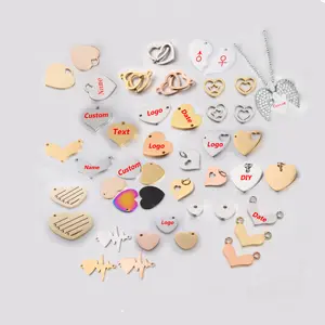 Rose Gold Plated Stainless Steel Half Cutting Heat Charms Set ECG Custom Laser Logo Connectors For DIY Couple Jewelry Making