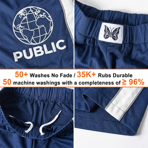 Fabricante de Ropa Premium, Pantalones Cortos Deportivos Holgados con Cinta Reflectante Personalizada para Hombre, Pantalones Cortos de Malla con Estampado y Etiqueta Tejida - Product Image 2