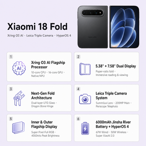 Teléfono Inteligente Xiaomi 18 Fold 2026 en Oferta con Pantallas de 5.38″ y 7.58″ |   XuanJie O3 AI |    Cámara Triple Ultra Clara de 200MP |   6000mAh - Product Image 2