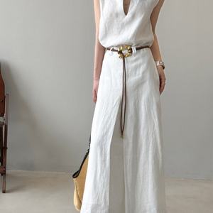 Ensemble en lin tendance 2025 pour femme : haut rayé et jupe midi à volants (2 pièces) - Product Image 5