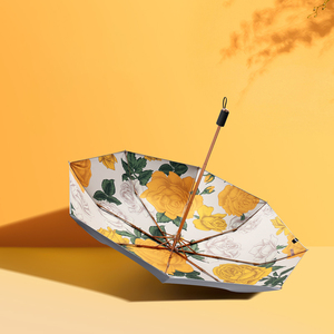 Parapluie Soleil et Pluie, Parapluies de Voyage, Protection Solaire UFP50+, Parapluie Pliant Triple avec Logo, Fleurs Colorées, 21 Pouces, 8K - Product Image 1