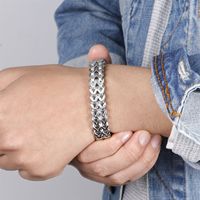 Bracelet pour homme en acier inoxydable plaqué argent double couche, design géométrique vintage, chaîne et maillons, bijou cadeau