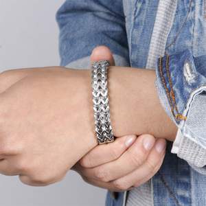 Pulsera de Cadena y Eslabones de Acero Inoxidable Plateado de Doble Capa para Hombre, Diseño Geométrico Vintage, Joyería de Regalo - Product Image 3