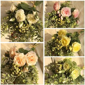 Rosas artificiales con hojas de eucalipto, ramo de flores para decoración del hogar, boda, 9 cabezas, estilo Ins, E-L014, nuevo estilo, <span class=keywords><strong>2022</strong></span> - Product Image 6