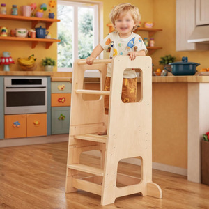 Children's Wooden Booster <b>Stool</b> Natural Color Safety Feature <b>Kitchen</b> Use Toddler <b>Step</b> <b>Stool</b> - Product Image 1