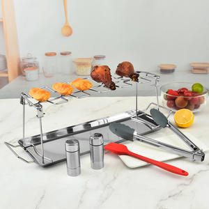 Directo de fábrica de acero inoxidable Rotisserie Rack Grill Pan BBQ Chicken Leg Rack para el hogar al aire libre plegable Stick Charcoal Camping - Product Image 4