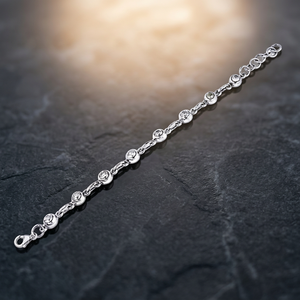 Pulsera Clásica de Cadena Geométrica de Plata Tibetana con Baño de Rodio para Mujer, con Diamantes de Corte Brillante Engastados en Bisel, Joyería de Boda de Marca - Product Image 1