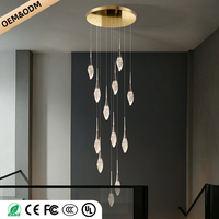 Lustre moderne pour escalier, luminaire de luxe pour villa, lampe suspendue pour grenier, luminaire design en cristal en forme de goutte de pluie