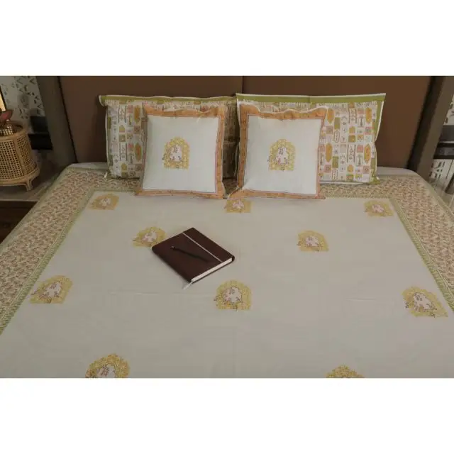 Jaipuri algodón mano bloque impreso Floral King Size sábana con 2 fundas de almohada 100 por ciento algodón hecho a mano producto a granel