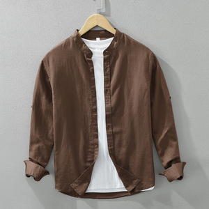 Camisas de Lino y Algodón Transpirables de Manga Larga con <span class=keywords><strong>Cuello</strong></span> Alto Casuales de Alta Calidad a Precio de Mayoreo para Hombre - Product Image 6