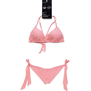 Set bikini HDJ con top a triangolo in pizzo e slip con laccetti laterali Rosa Blu Nero Bianco SQ67885 - Product Image 2