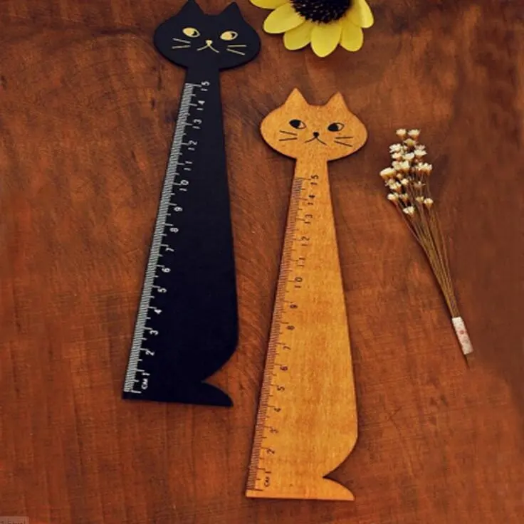 خمر القط مسطرة خشبية المرجعية بالجملة مدرسة مكتب kawaii خشبية مستوى حاكم القرطاسية