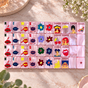 Juego de Mahjong de Lujo con Perlas Rosas, 160 Fichas, Diseño Acrílico con Patrón de Corazón, Bonito Juego de Mesa para Niñas, Colección de Regalo - Product Image 3