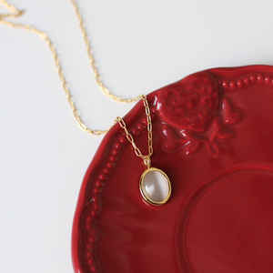 Collier pendentif en verre et acier inoxydable style vintage, plaqué or 18 carats, forme goutte d'eau, 18 pouces, élégant pour femme, anniversaire - Product Image 4