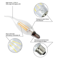 Ampoule à filament LED Jpungsun E14 2700K 4W 110V 120V AC dimmable C35 CA11 B11