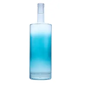 700ml 750ml Gradient Blue Color Round Shape Glass Bottle For Spirit Gin Vodka Whisky Rum Vodka