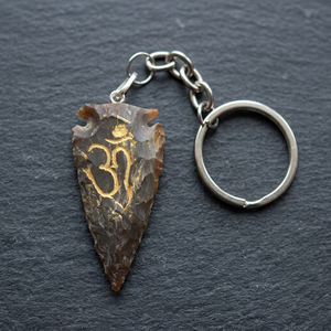 Om Symbol Clear Quartz <b>Crystal</b> Arrowhead Carabiner Keychain Engraving Stone Pendant - Product Image 3