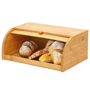 Boîte à pain en bambou avec couvercle, rangement pour produits de boulangerie, style moderne et minimaliste, taille carrée - Product Image 1