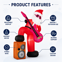 Père Noël géant gonflable personnalisé avec lumière LED, guitare et haut-parleur, figurine gonflable pour la décoration extérieure de Noël dans la cour