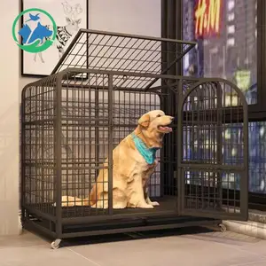 Jaula de Metal para mascotas de doble puerta de gran tamaño, bandeja de perreras de Metal, jaula plegable resistente para perros
