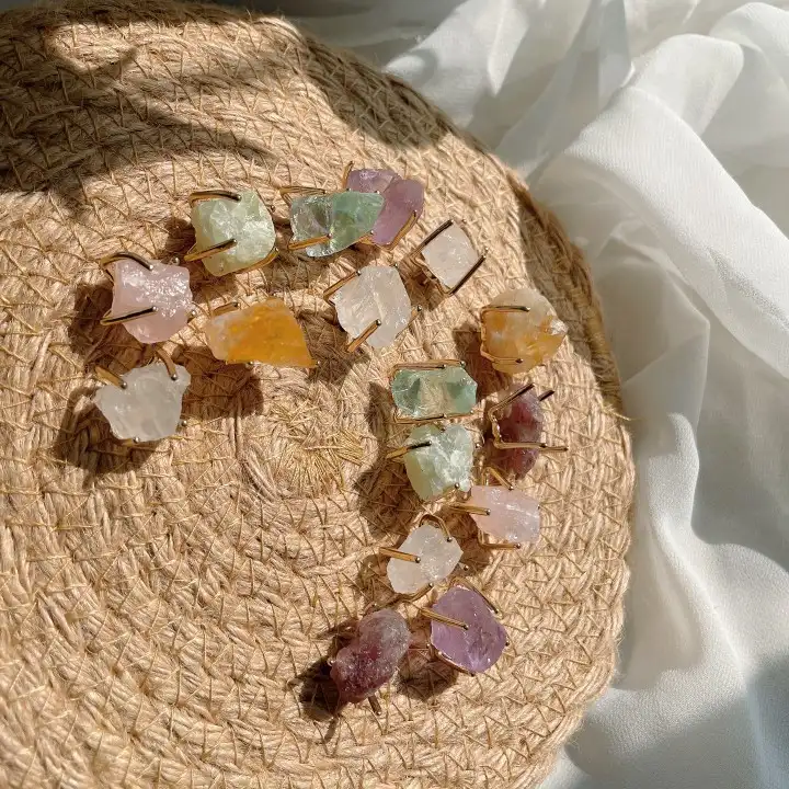 Brincos de cristal com pedra preciosa, joia feita à mão fio com fecho natural para cura