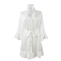 Pyjama en Satin respirant d'été pour femmes Sexy Lotus Leaf Cuff Cardigan Robe longueur au genou avec Design privé