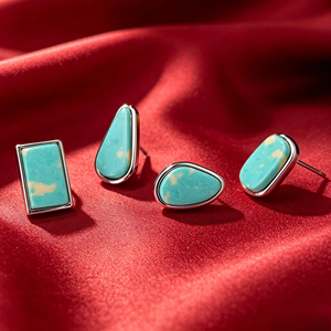 Boucles d'oreilles géométriques en turquoise, bijoux d'oreille vintage uniques et polyvalents en pierre pour un usage quotidien - Product Image 2