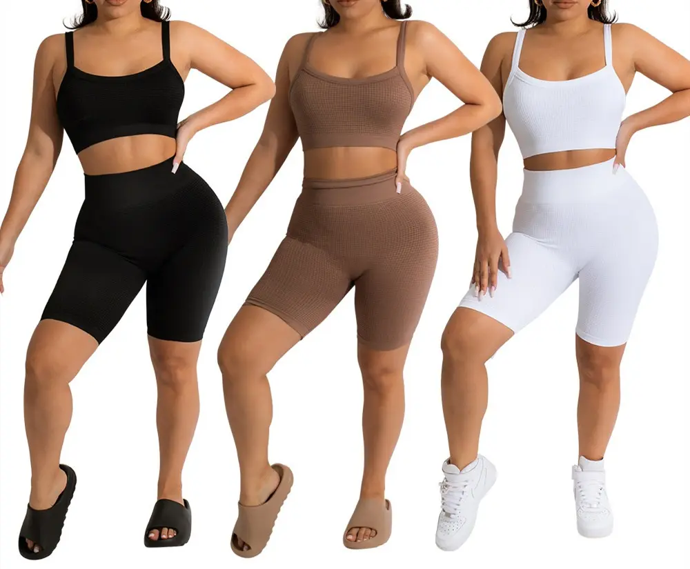 Custom Logo Casual Ribbed Outfits Tracksuits Yoga Camis Crop Top Shorts Pants Two Piece Short Set For Summer Clothes For Women