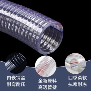 Tuyau Huishang en PVC renforcé de fil d'acier 50 mm, transparent, flexible, résistant aux hautes températures, pour drainage et aspiration d'eau - Product Image 1