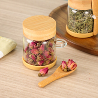 Vente en gros de pots de conservation en verre ronds de 200 ml avec couvercle en bambou, pour la cuisine, les épices, les biscuits, les fleurs, le thé, utilisation en cuisine