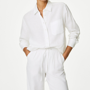 Set Completo Personalizzato in <span class=keywords><strong>Lino</strong></span> Puro per <span class=keywords><strong>Donna</strong></span>, Camicia Bianca e <span class=keywords><strong>Pantaloni</strong></span>, Completo Casual da Spiaggia, Abbigliamento in <span class=keywords><strong>Lino</strong></span> per <span class=keywords><strong>Donna</strong></span> - Product Image 3