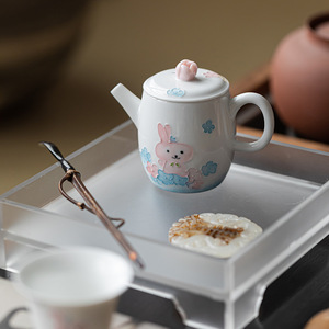 White Porcelain Hand Painted Rabbit Teapot With Lid Round Shape For Kung Fu <b>Tea</b> <b>Set</b> Afternoon <b>Tea</b> Ceramic Infuser - Product Image 4