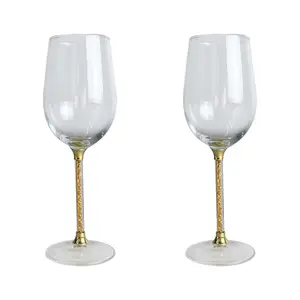 Calici in vetro da vino con stelo in diamanti dorati bicchieri da vino in cristallo Vintage senza piombo Set di bicchieri da vino da sposa
